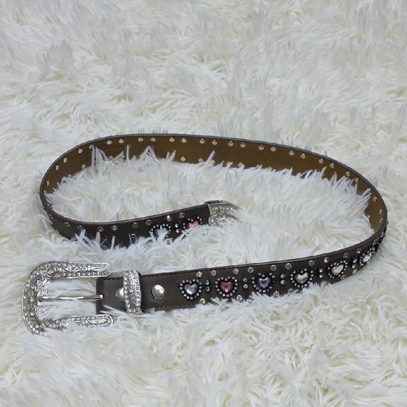 Nocona Accessories - Nocona Brown Belt with Silver Heart Accents